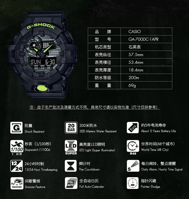 CASIO/卡西欧 G-SHOCK系列时尚防水男表GA-140DC-1APR