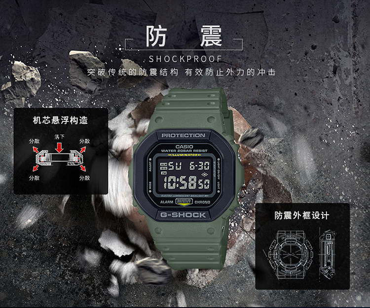 CASIO/卡西欧 G-SHOCK系列小方块运动时尚防水男表DW-5610SU-3PR