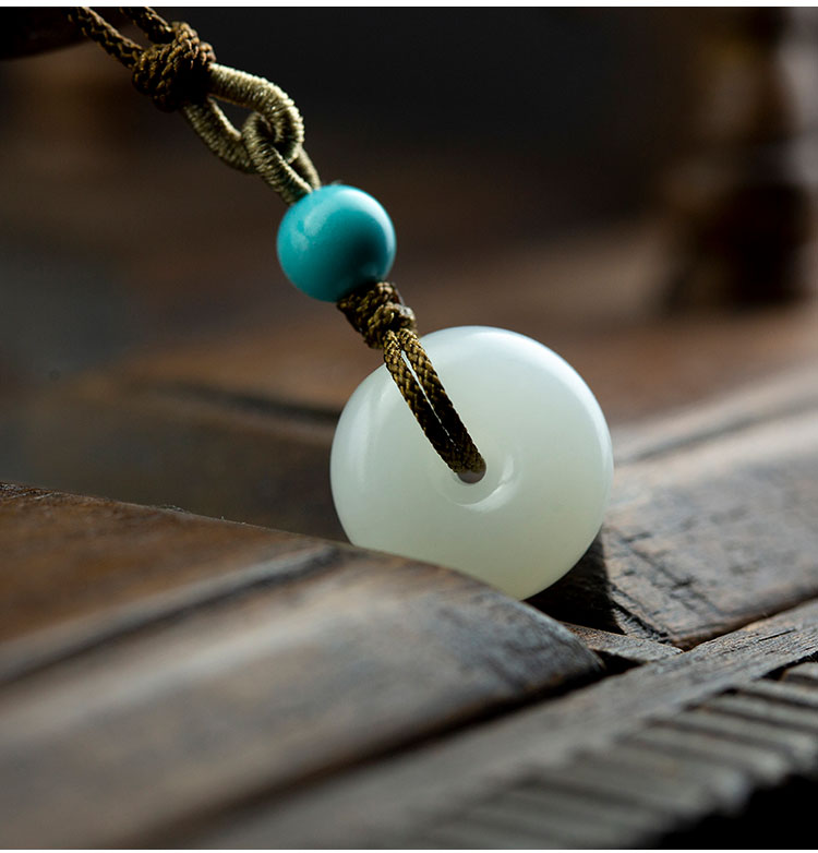 和田玉平安扣绿松石顶珠时尚百搭项链项饰吊坠