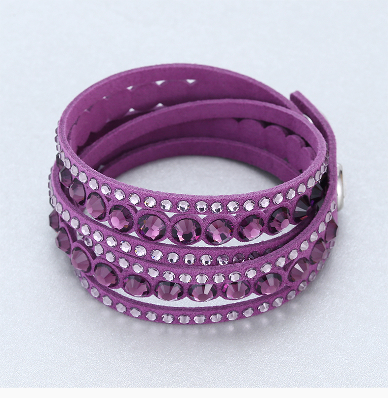 女士紫色镀铑合金镶嵌水晶圆形时尚百搭手链手环手镯 5201123