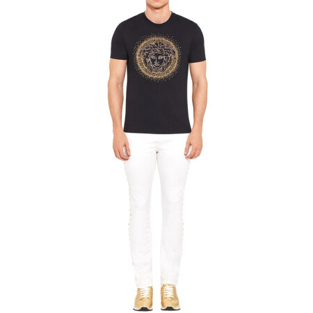 versace/范思哲 男士棉质铆钉美杜莎图案圆领短袖t恤 a79160