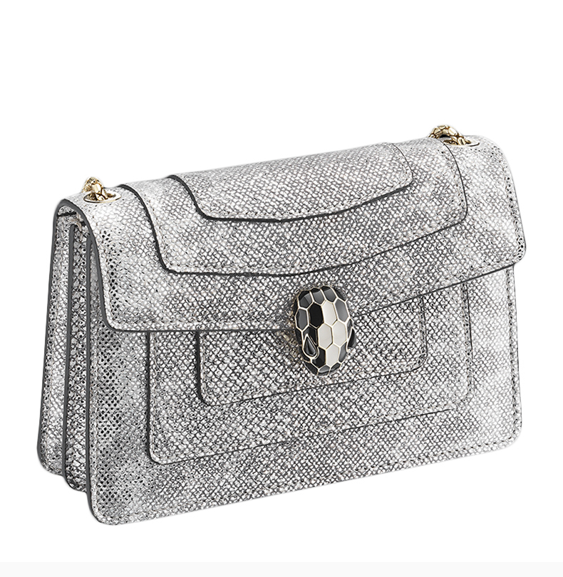 宝格丽【21春夏新款】 serpenti forever系列 女士银色水蛇皮迷你蛇头