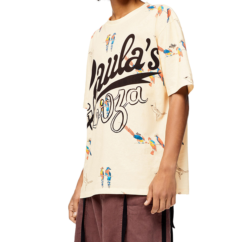 【包税】loewe/罗意威 21年春夏新款 男士米色鹦鹉印花棉质t恤 h616y