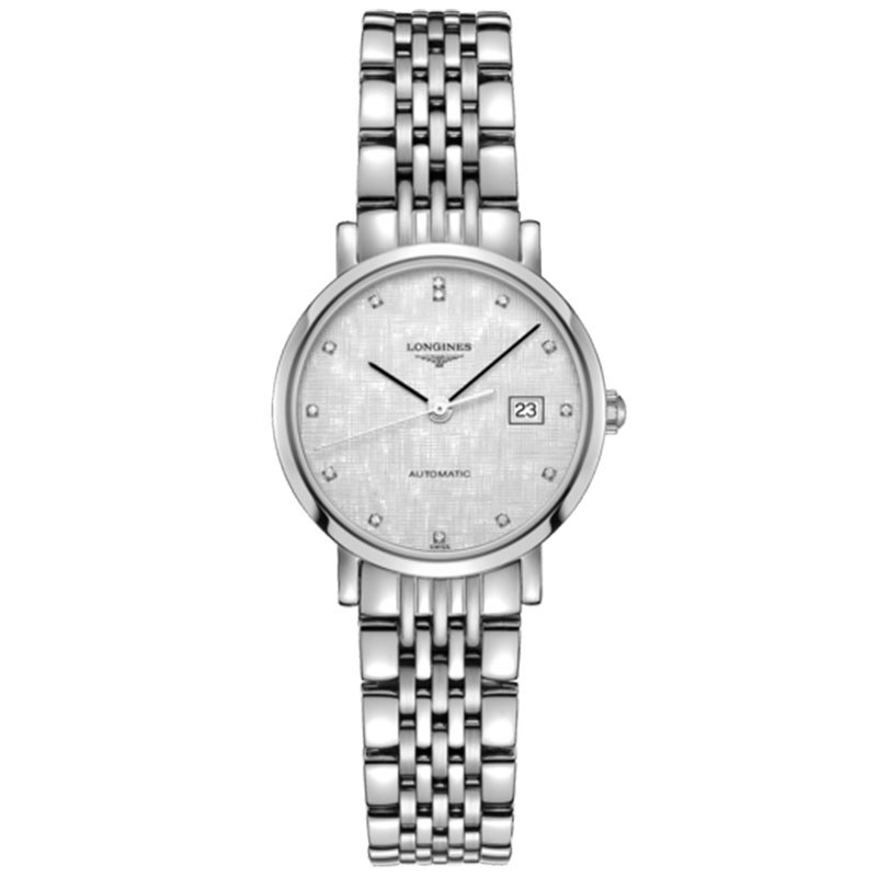 LONGINES/浪琴瑞士手表 博雅系列自动机械钢带女腕表 29mm暗纹带钻L4.310.4.77.6