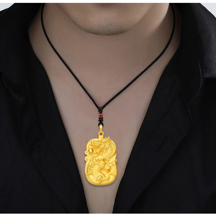 gzuan/古钻珠宝 龙马精神 生肖牌男士黄金霸气吊坠 yjd0026