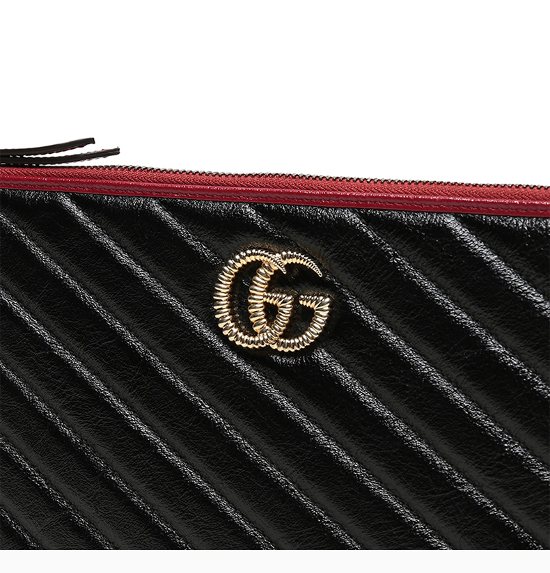 【包税】gucci/古驰 女士黑色皮革双g字母标单肩包斜挎包女包 573814