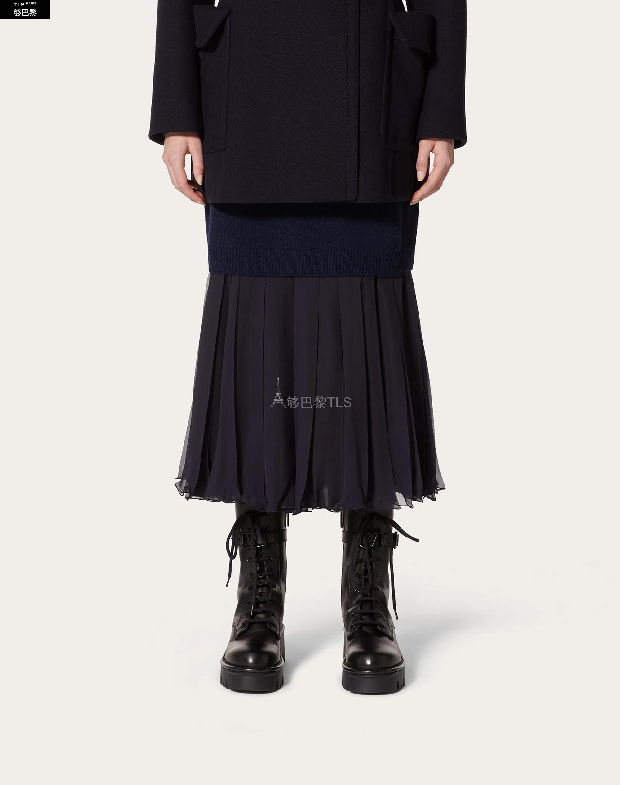 【包邮包税】 valentino华伦天奴 21年春夏 女士 半身裙 褶饰雪纺绸半