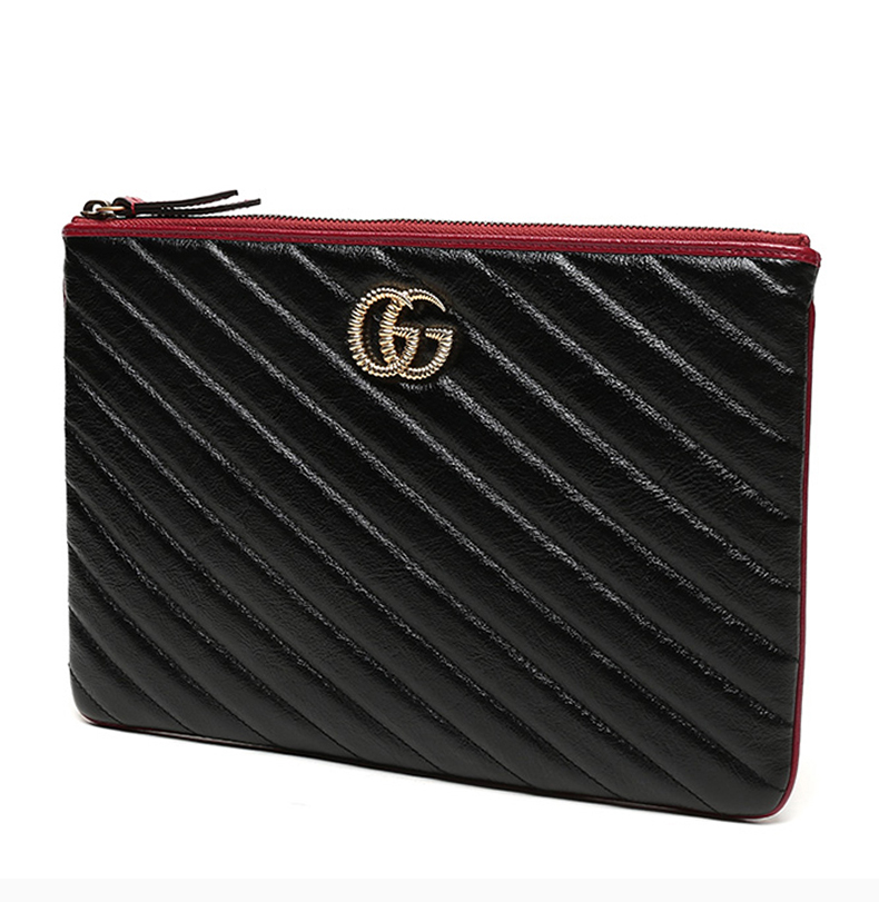 【包税】gucci/古驰 女士黑色皮革双g字母标单肩包斜挎包女包 573814