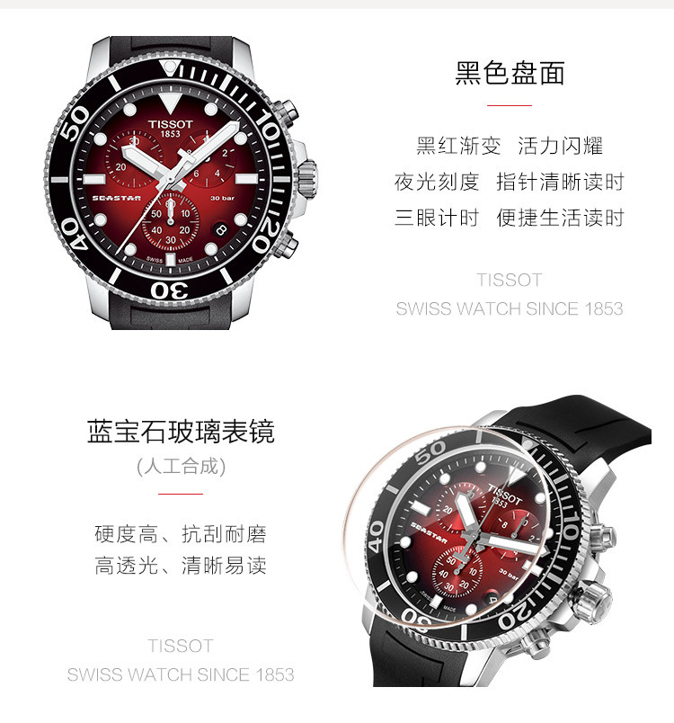 TISSOT/天梭 海星系列橡胶男士石英表T120.417.17.421.00