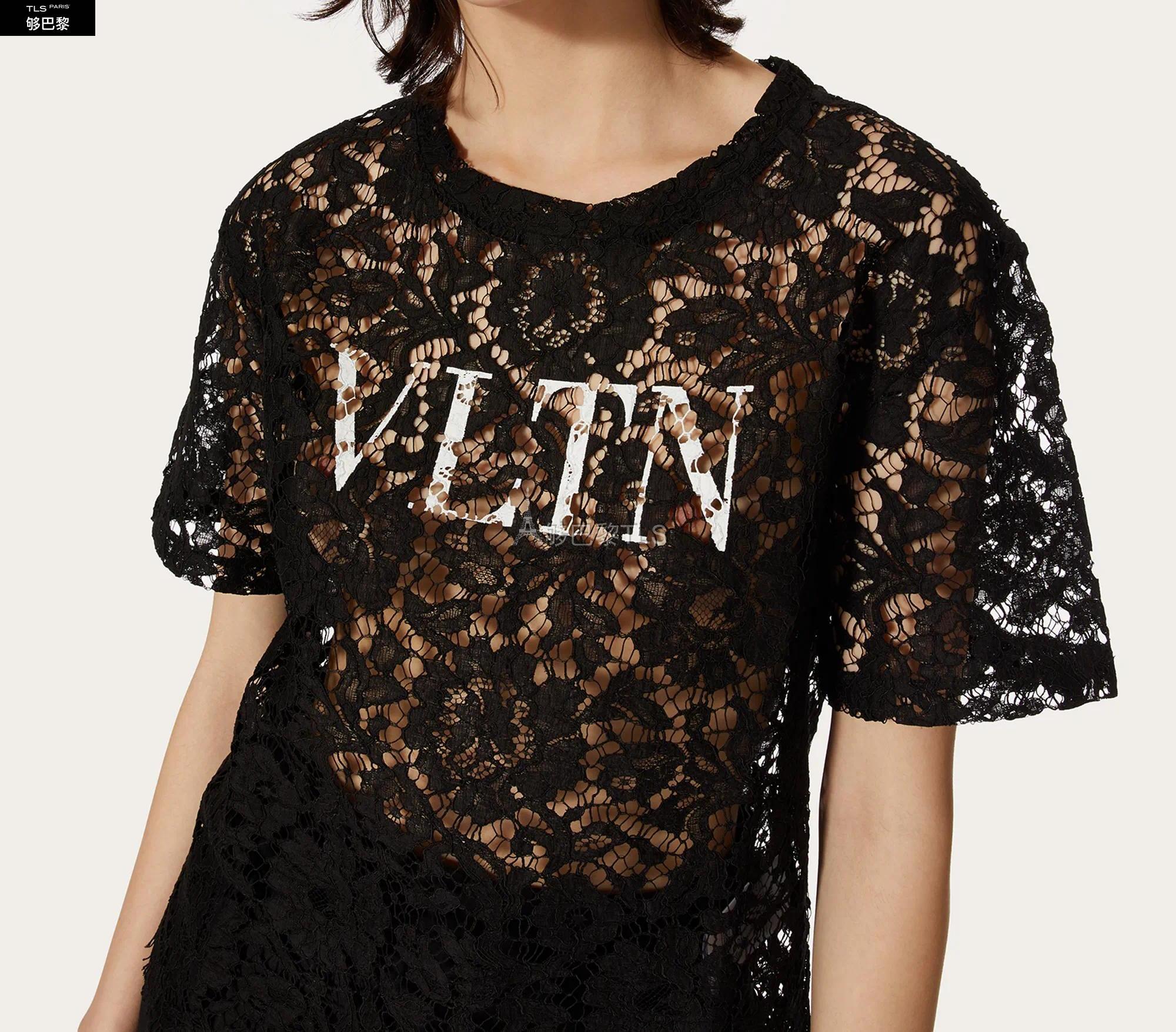 【包邮包税】 valentino华伦天奴 21年春夏 女士 短袖t恤 vltn蕾丝t恤