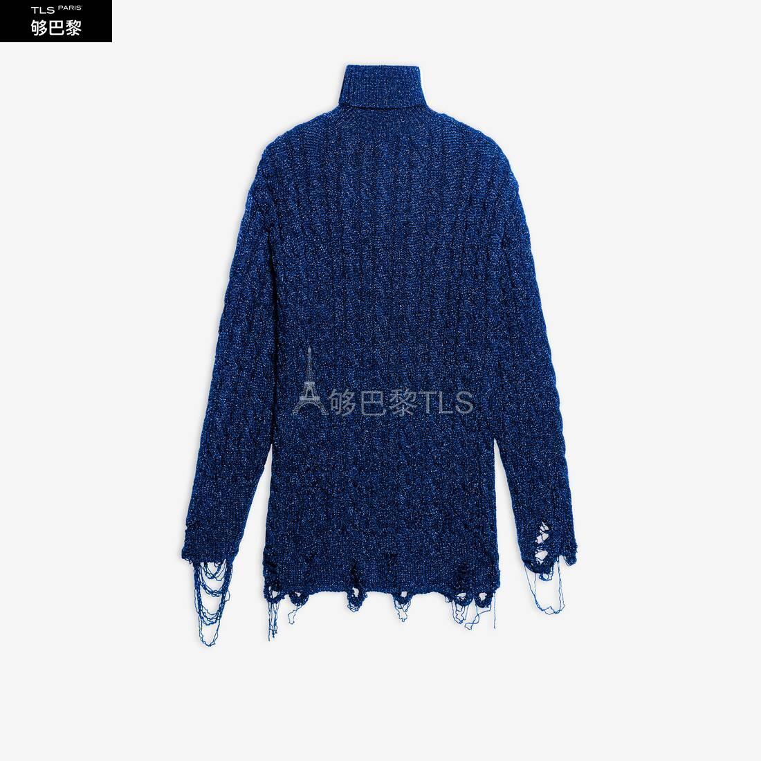 destroyed lurex ribbed knit turtleneck raw hem