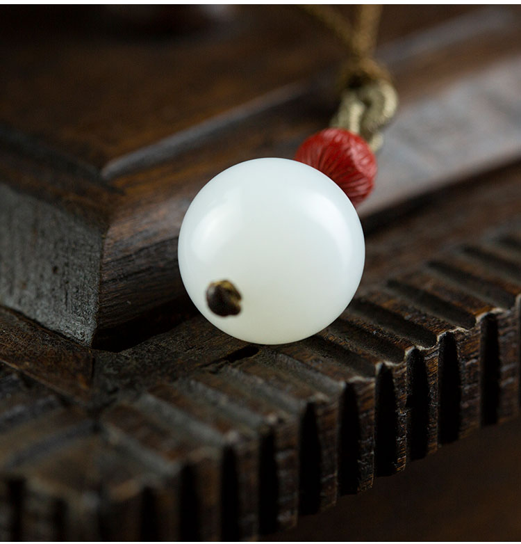 【21年新款】大和之美/大和之美 和田玉圆珠吊坠朱砂顶珠简约大气项链