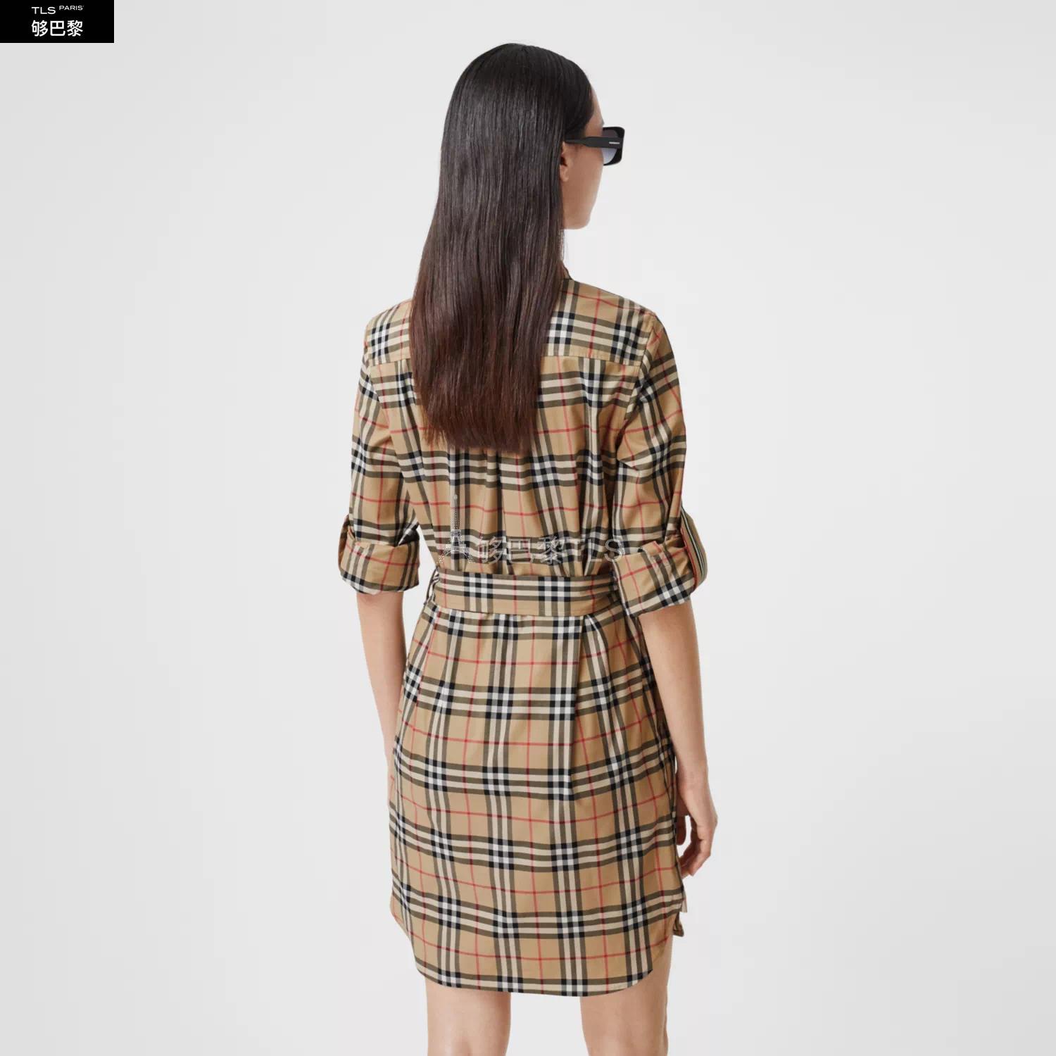 burberry 21年秋冬 女士 vintage 格纹弹力棉质系腰衬衫式连衣裙