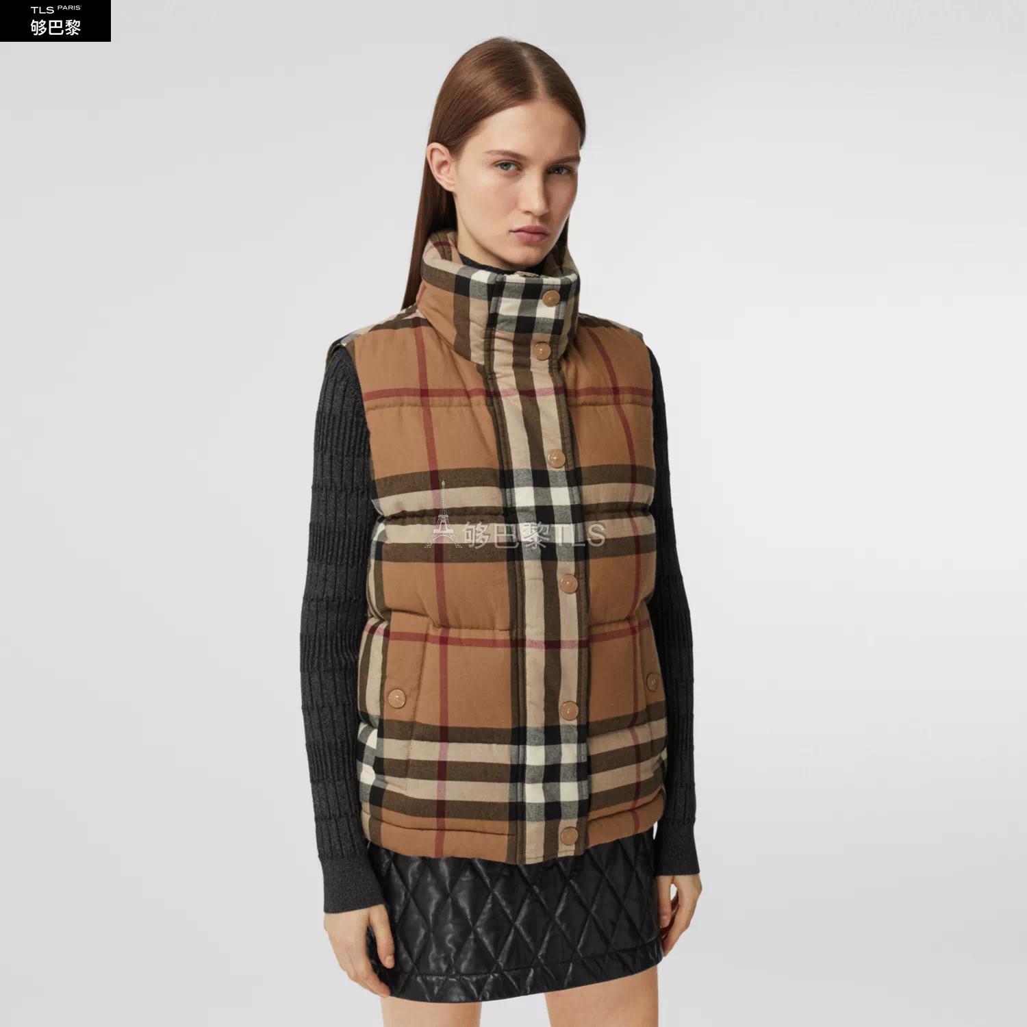 【包邮包税】 burberry 21年春夏 女士 格纹棉质法兰绒羽绒背心
