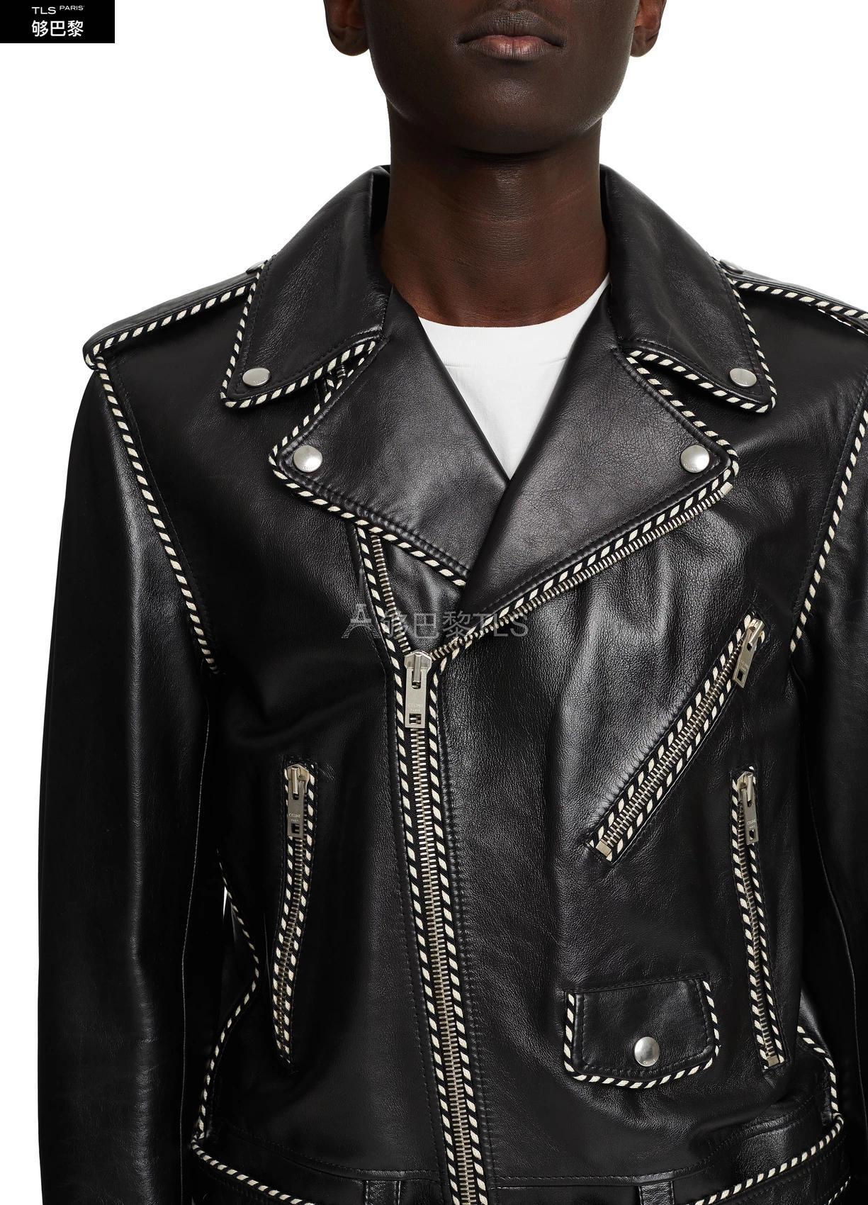 【包邮包税】 celine赛琳思琳 21年春夏 男士 夹克 编织小牛皮滚边