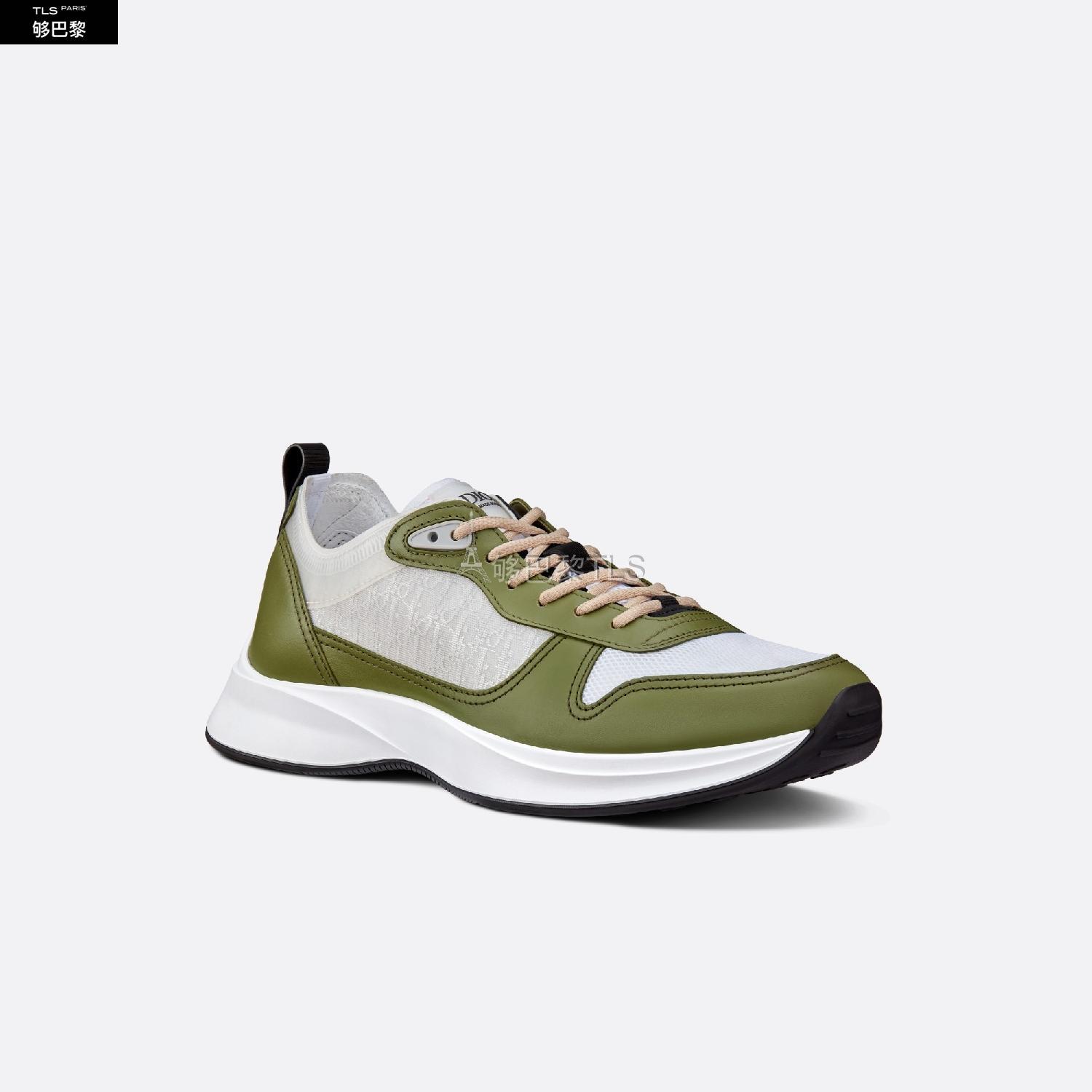 休闲运动鞋 运动鞋-卡其色光滑牛皮革,白色-oblique-印花网面和帆布