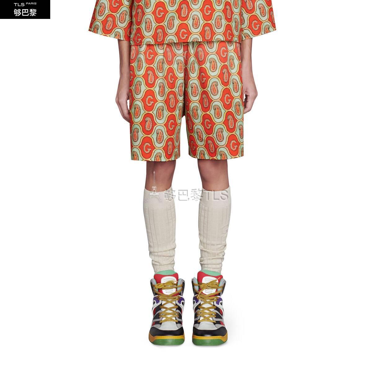 【包邮包税】 gucci古驰 21年秋冬 男士 g佩斯利印花棉麻短裤 654233