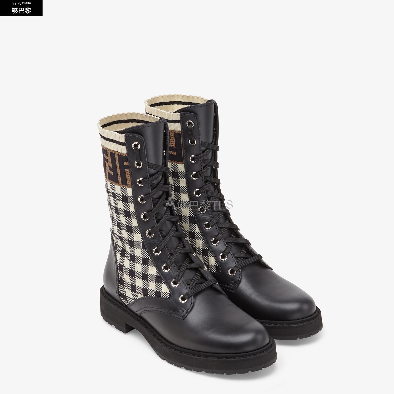 【包邮包税】 fendi芬迪 21年秋冬 女士 高筒靴 黑色皮革骑士短靴 8t