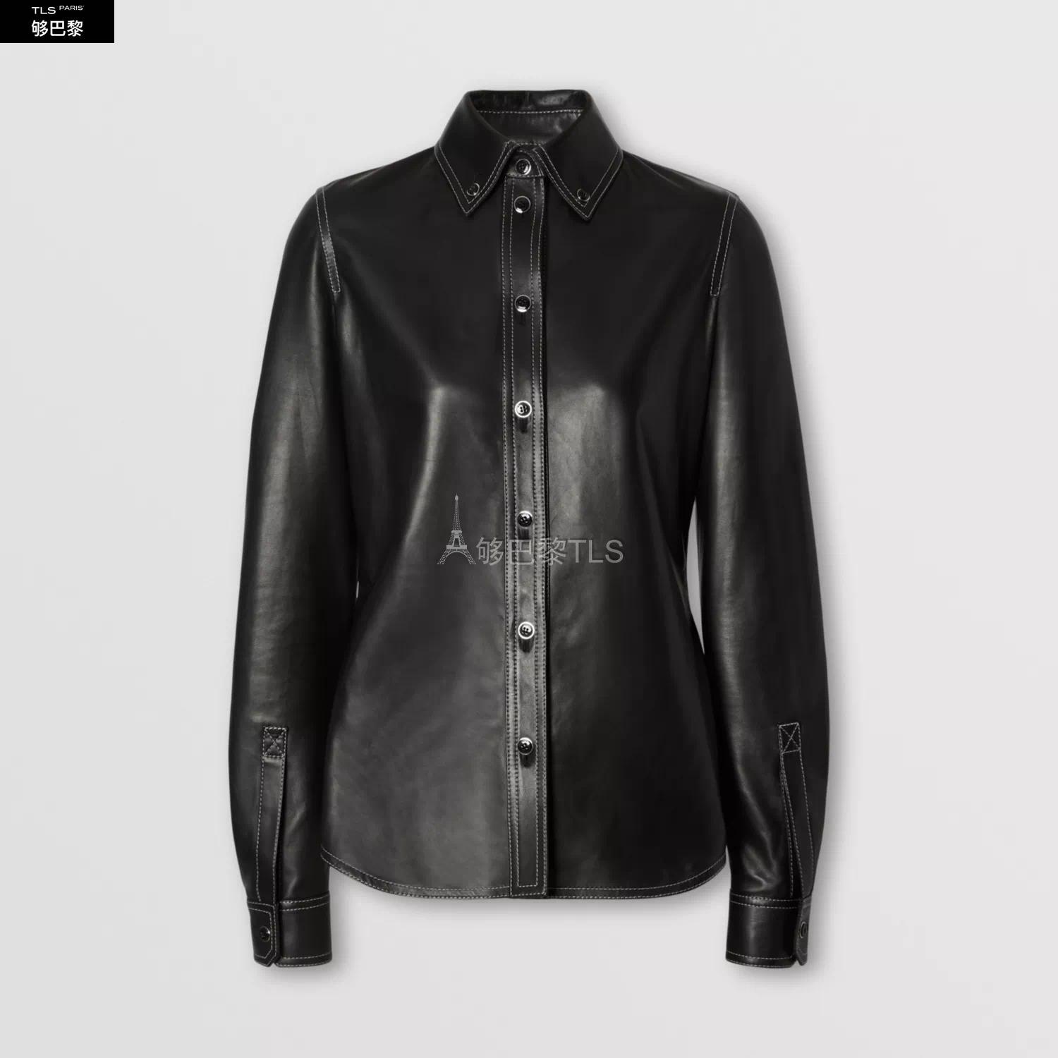 【包邮包税】 burberry 21年秋冬 女士 缉明线装饰羔羊皮衬衫