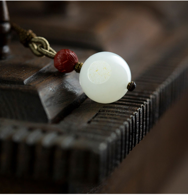 【21年新款】大和之美/大和之美 和田玉圆珠吊坠朱砂顶珠简约大气项链