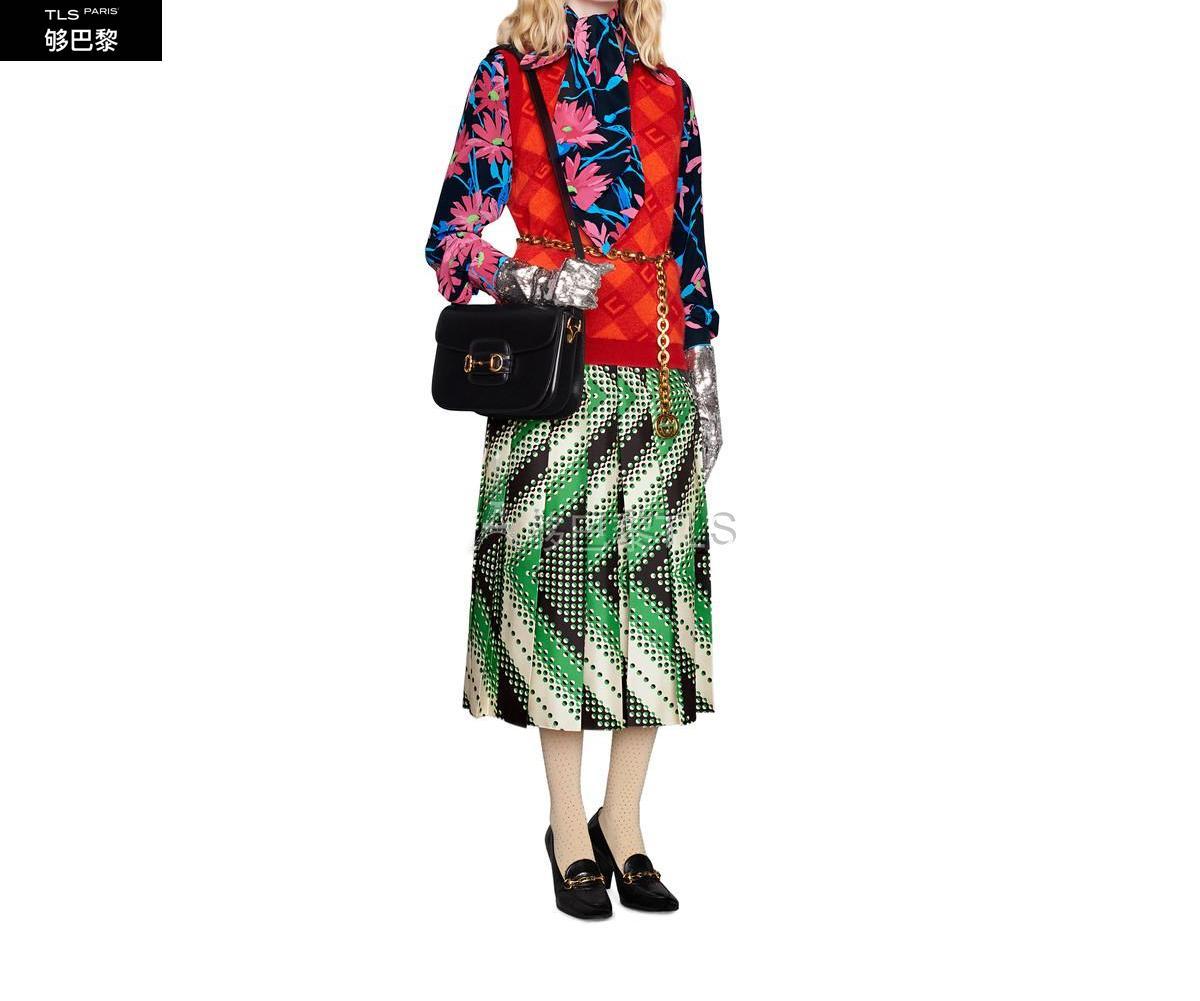 【包邮包税】 gucci古驰 21年春夏 女士 v型印花真丝半身裙 409370