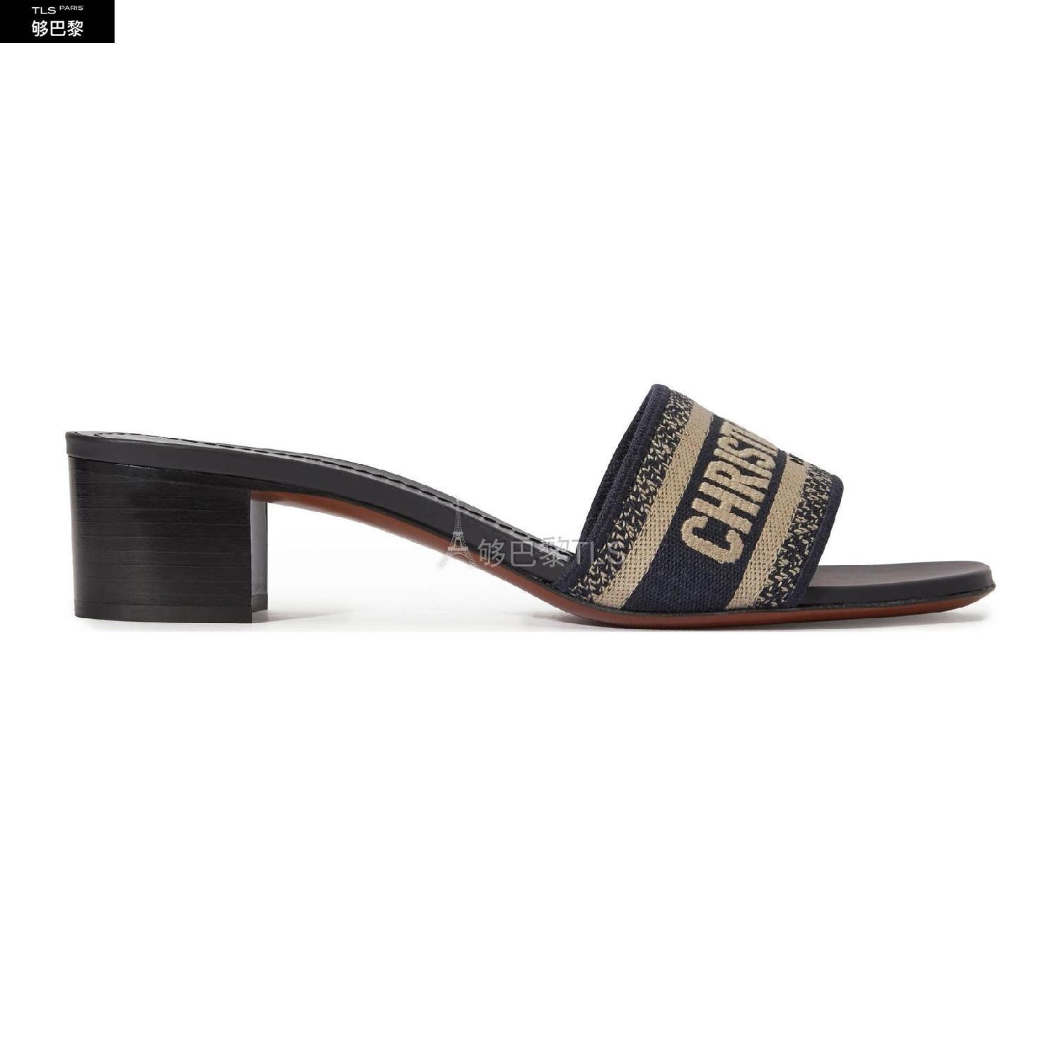 【包邮包税】 dior迪奥 21年秋冬 女士 中跟凉鞋 dway 刺绣棉质穆勒鞋