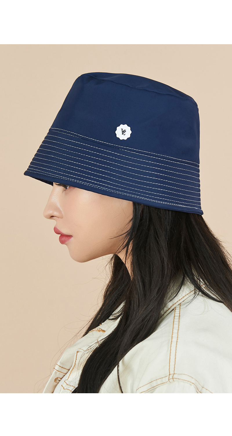 white stitch poly drop系列韩版男女同款深蓝色渔夫帽