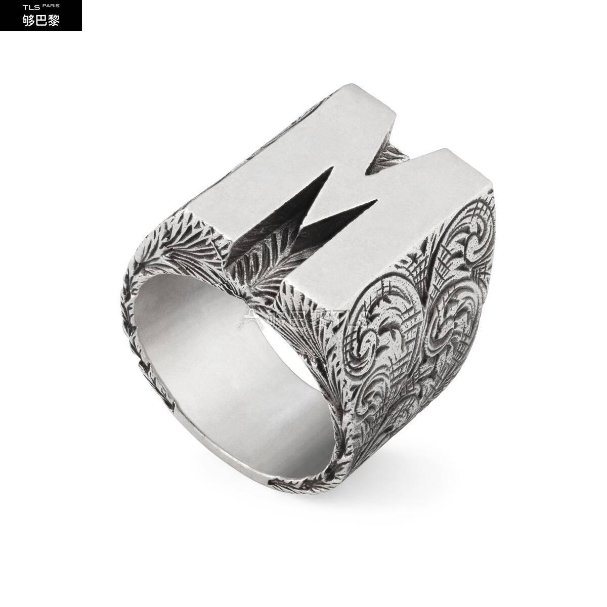 【包邮包税】 gucci古驰 21年秋冬 男士 字母"m"造型纯*w*银戒指