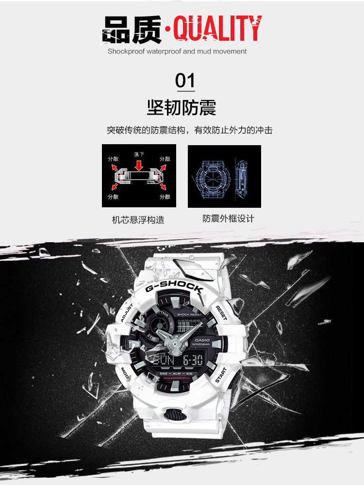 CASIO/卡西欧 G-SHOCK系列双显运动时尚防水男表GA-700-7APR