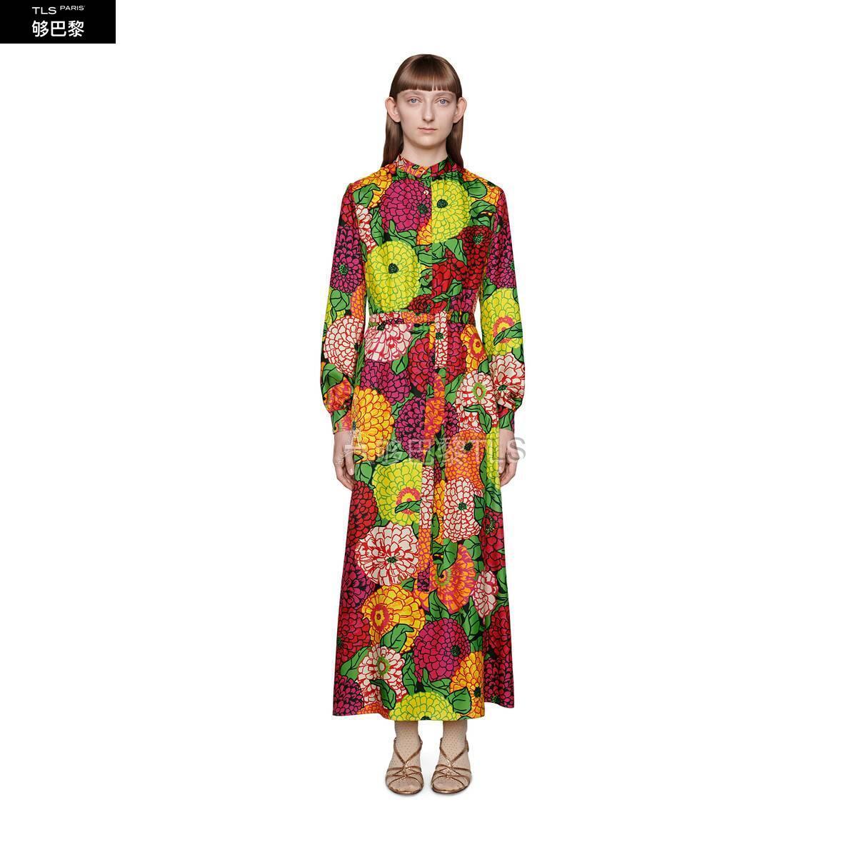 gucci古驰 21年秋冬 女士 艺术家ken scott印花系列真丝连衣裙 648924