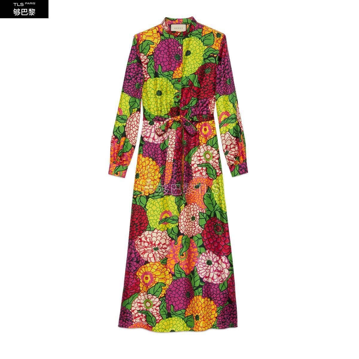gucci古驰 21年秋冬 女士 艺术家ken scott印花系列真丝连衣裙 648924