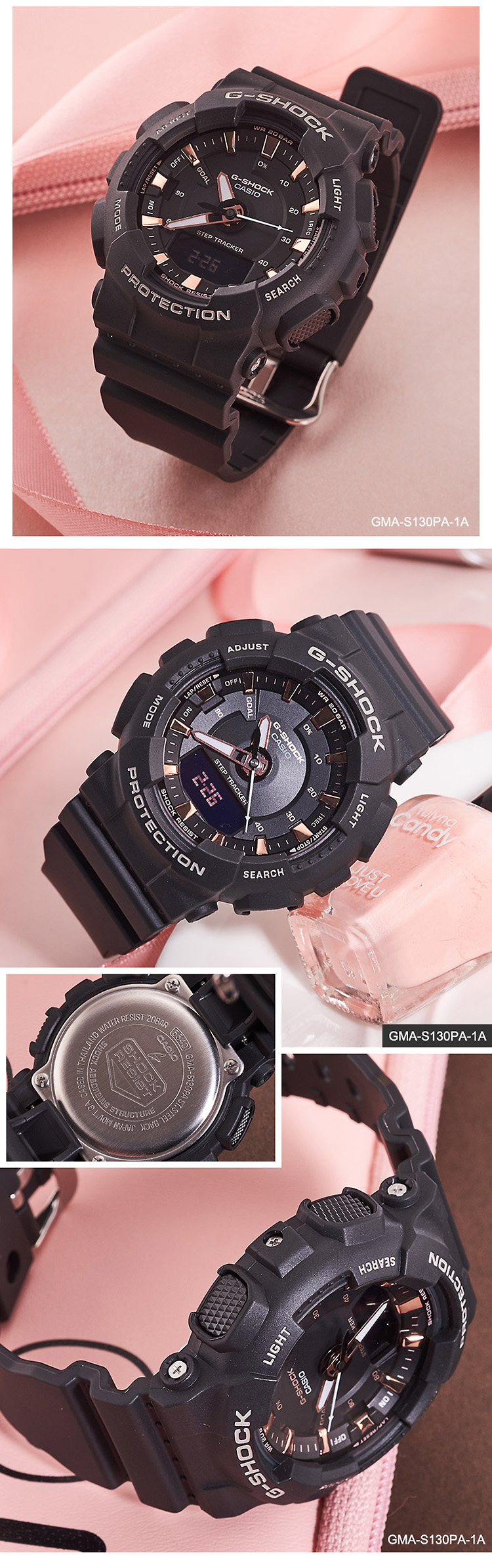 CASIO/卡西欧 G-SHOCK系列时尚防水女表GMA-S130PA-1ADR