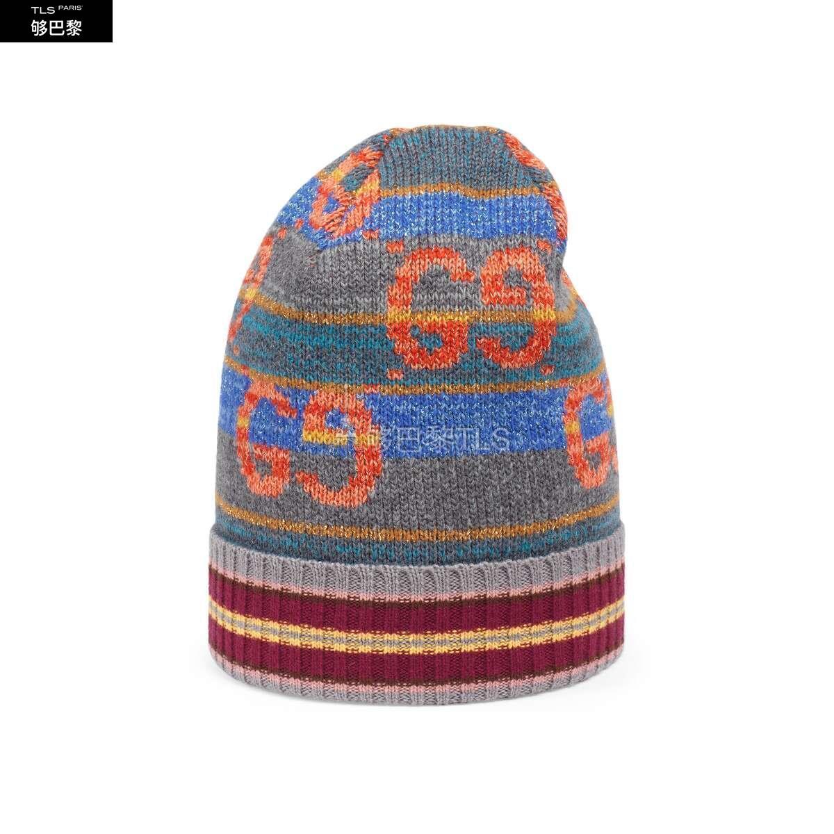 【包邮包税】 gucci古驰 21年秋冬 女士 gg条纹羊毛金银丝线针织帽