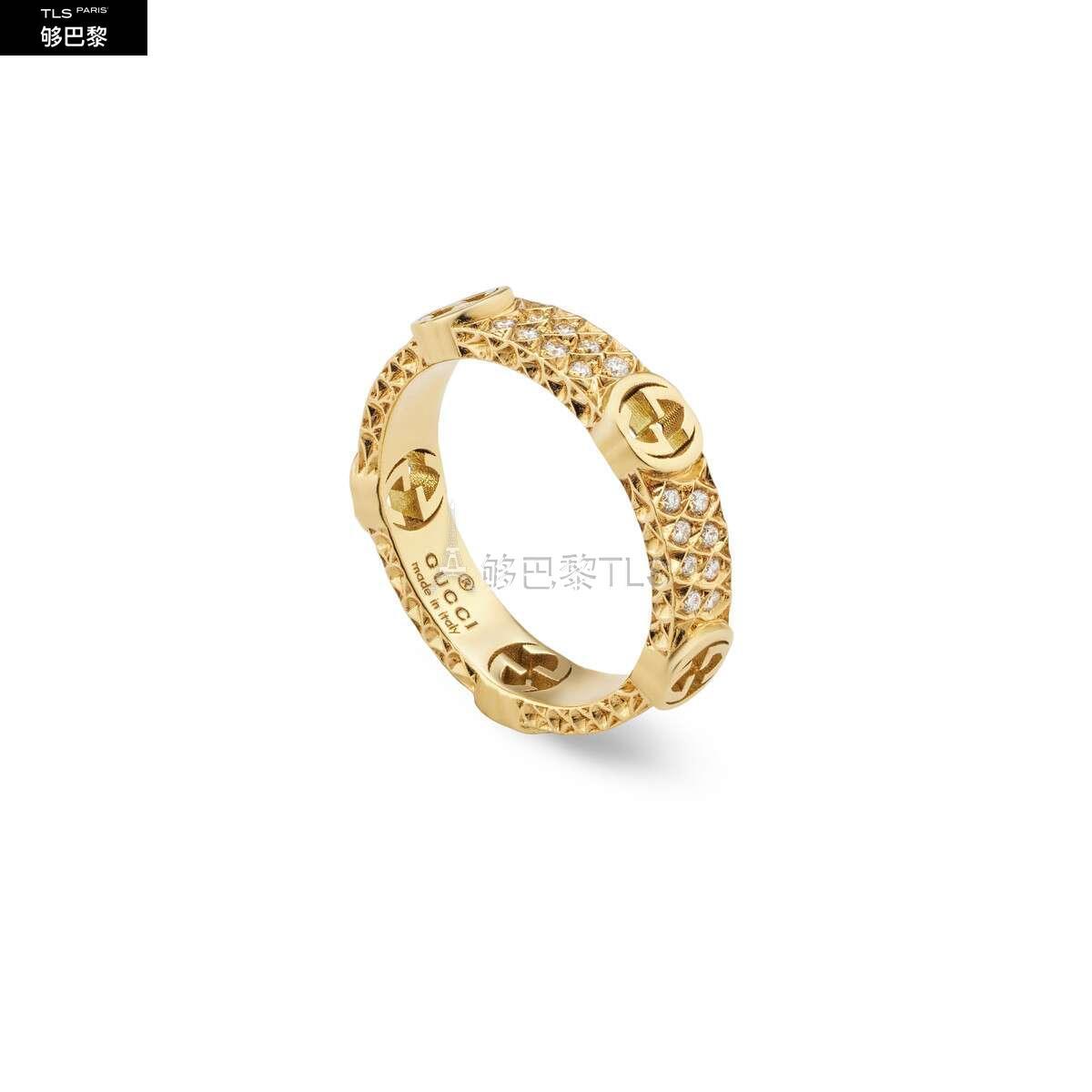【包邮包税】 gucci古驰 21年秋冬女士 互扣式g黄金镶钻戒指 607457 j