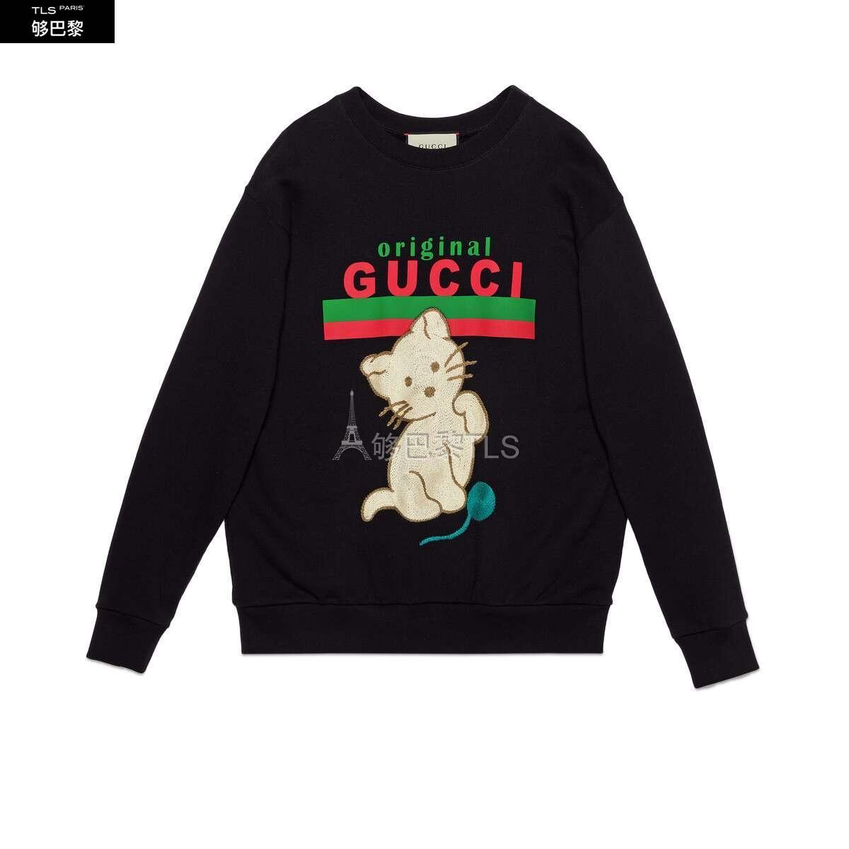 gucci古驰 21年春夏 女士 猫咪贴饰"original gucci"印花卫衣 617964
