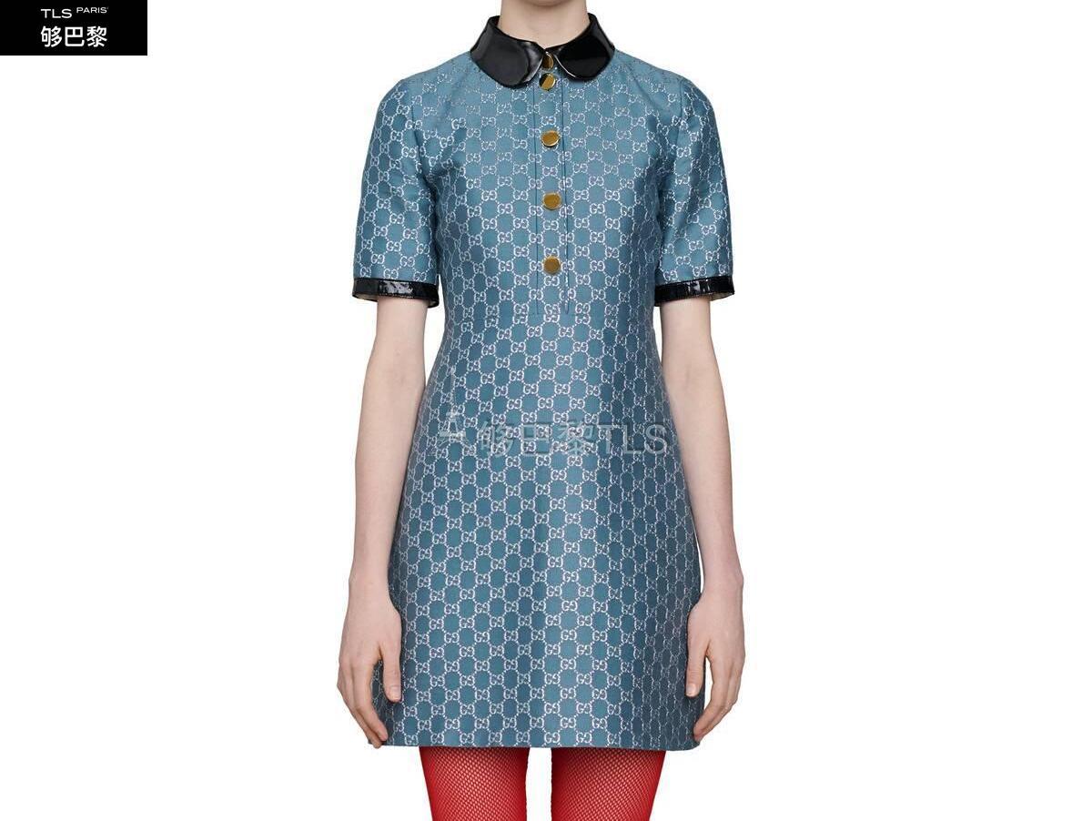 【包邮包税】 gucci古驰 21年春夏 女士 可拆卸衣领gg金银丝线连衣裙