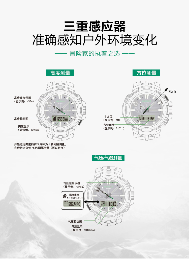 CASIO/卡西欧 PROTREK登山系列太阳能电波六局运动防水男表PRW-60YBM-1APR