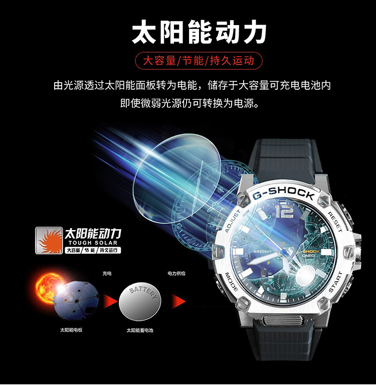 CASIO/卡西欧 G-SHOCK系列太阳能动力蓝牙功能运动防水男表GST-B300-1APR