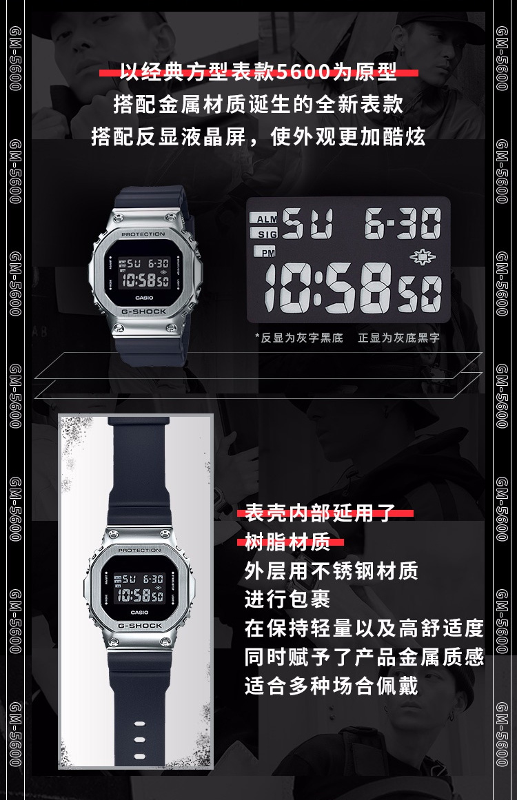 CASIO/卡西欧 G-SHOCK系列小方块运动时尚防水男表GM-5600