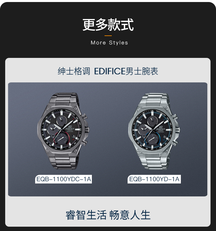 CASIO/卡西欧 EDIFICE系列太阳能动力蓝牙功能运动休闲男表EQB-1100YDC-1APR