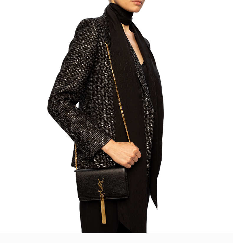 saint laurent paris/圣罗兰 kate系列女士纯色小牛皮经典金色字母