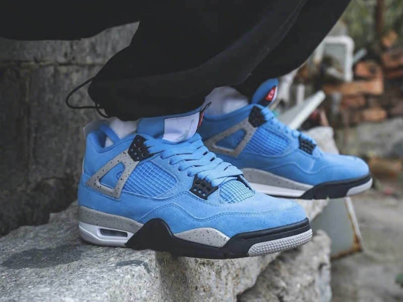 nike/耐克 air jordan 4 男女同款 aj4 北卡蓝 大学蓝 麂皮 小ts 情侣