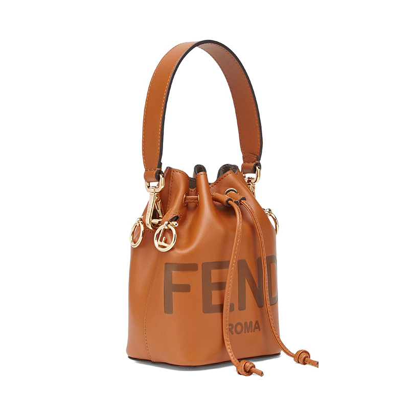 mon tresor系列 女士迷你棕色小牛皮印刷fendi roma字样两根可拆式