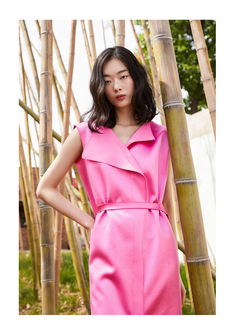 tracy chu/tracy chu高定亮粉色轮廓型长女士连衣裙