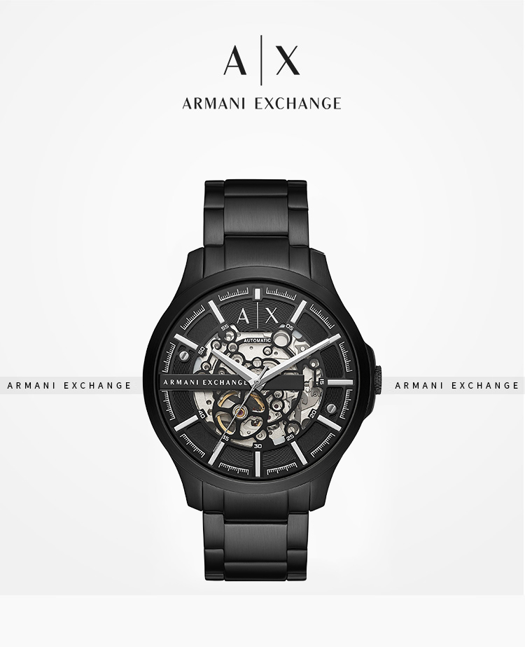 阿玛尼手表 ARMANI EXCHANGE/ARMANI EXCHANGE自动机械镂空黑色钢带时尚男士腕表AX2418