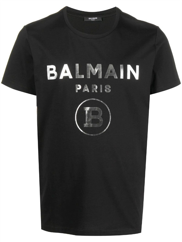 pierre balmain/pierre balmain 黑色銀圓logo印花t恤男士短袖t恤