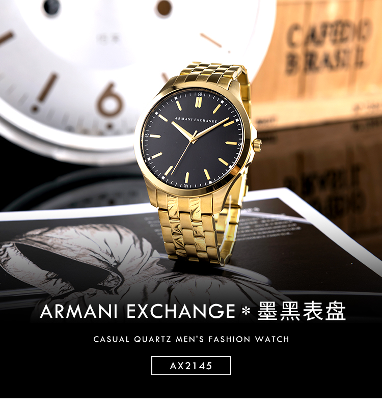 阿玛尼手表 ARMANI EXCHANGE/ARMANI EXCHANGE钢带黑表盘休闲石英男士时尚腕表AX2145