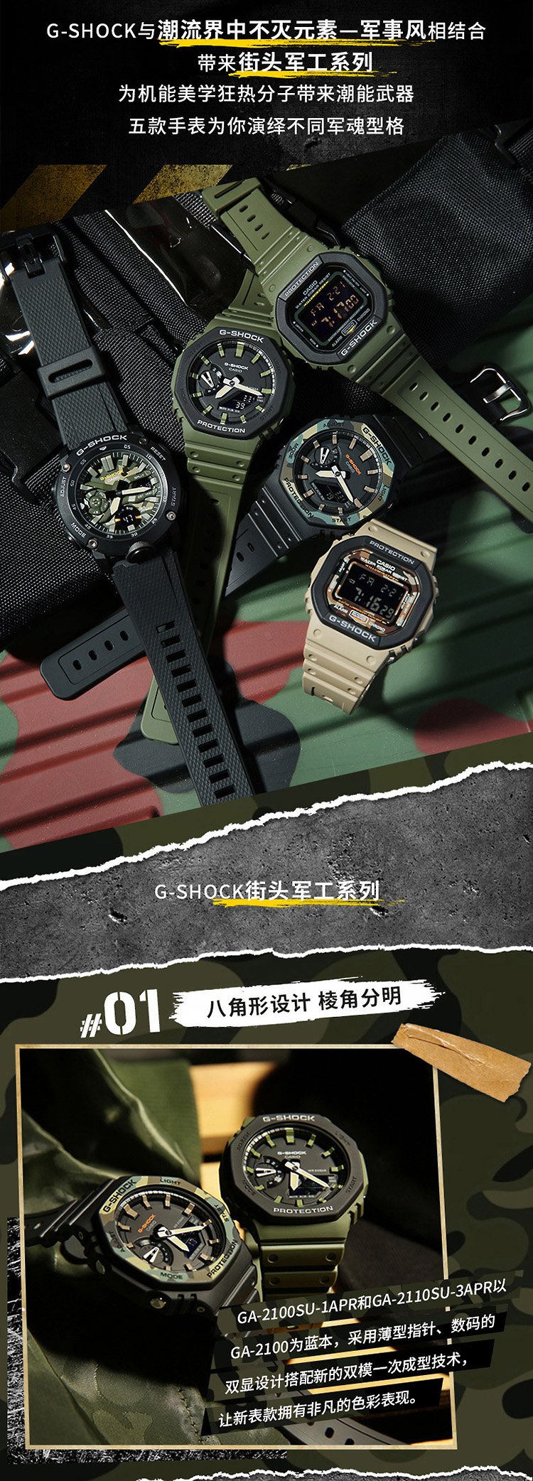 CASIO/卡西欧 G-SHOCK 系列街头时尚运动防水男表 GA-2100SU-1APR