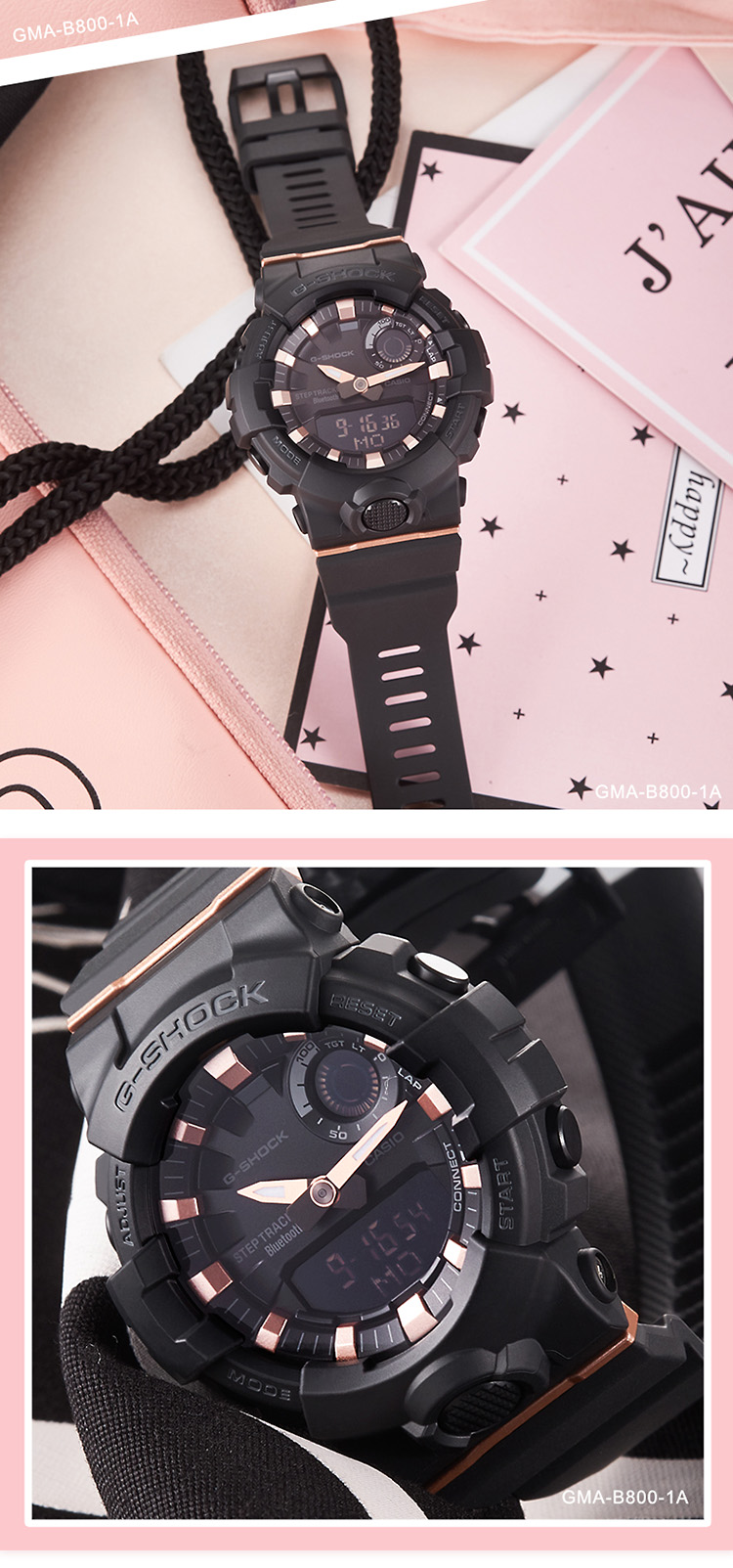 CASIO/卡西欧 G-SHOCK系列多功能计步蓝牙功能时尚防水女表GMA-B800-1APR