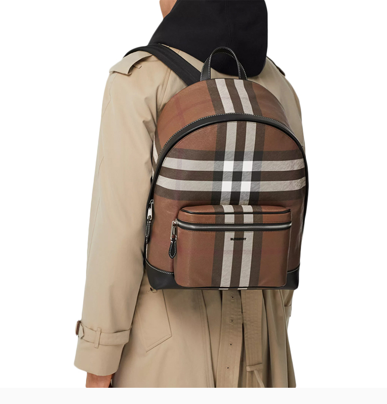 【包税】burberry/博柏利 男士深桦木棕帆布配皮经典格纹字母徽标装饰